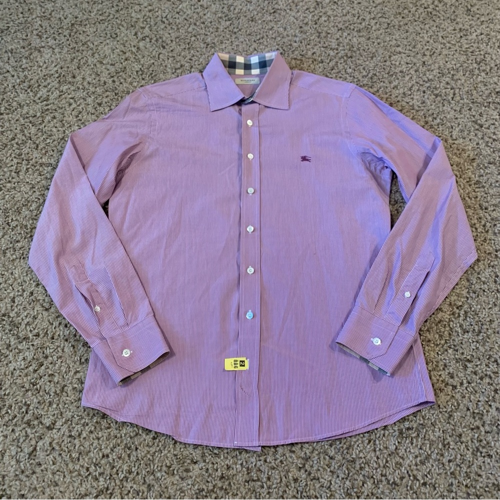 Burberry London Mens Button Up Shirt Purple Size M Medium Long Sleeve Flip Cuff